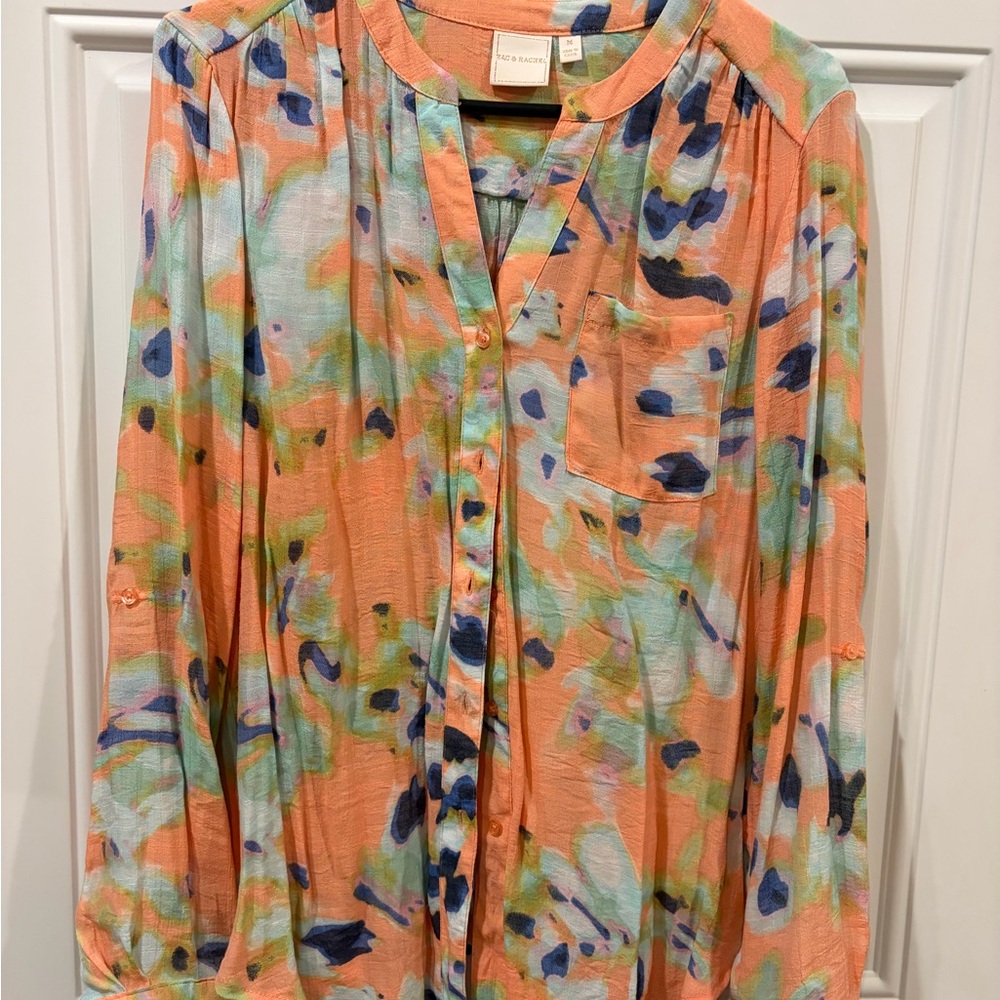 Zac & Rachel Coral Multicolor Painterly Button-Down Shirt